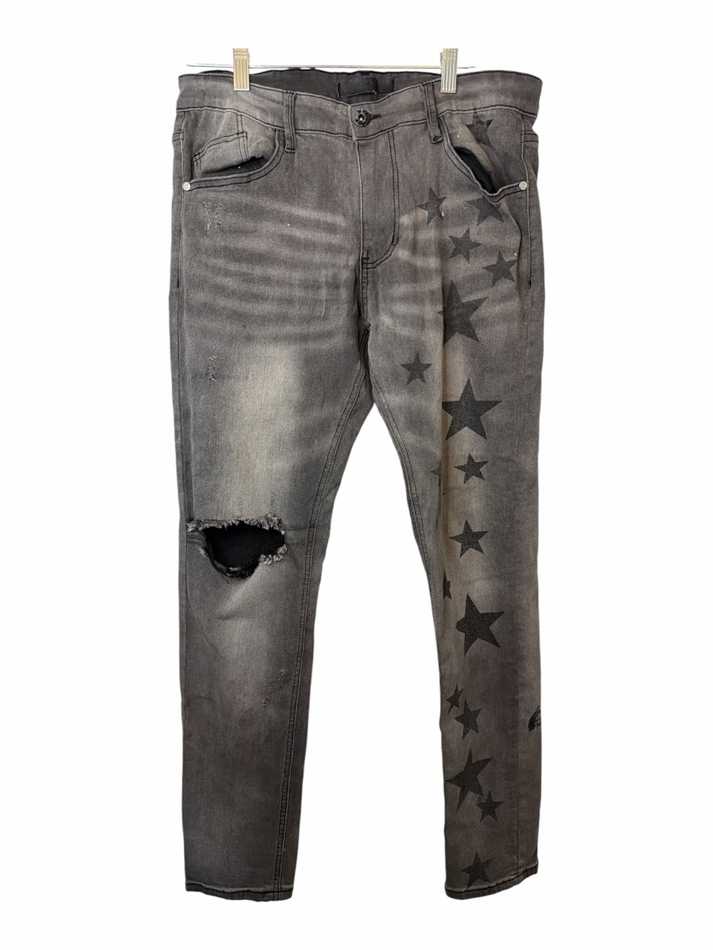 KDNK Grey Black Star Distressed Jeans